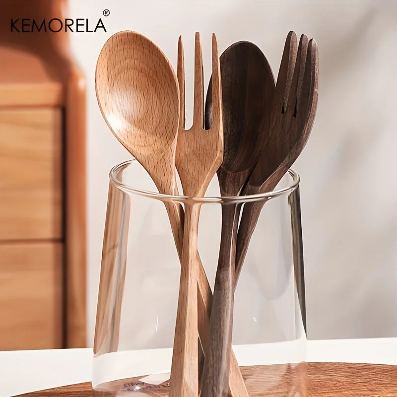 KEMORELA Wooden Spoon & Fork Set – Eco-Friendly Korean Tableware Wooden Cutlery Set Axl