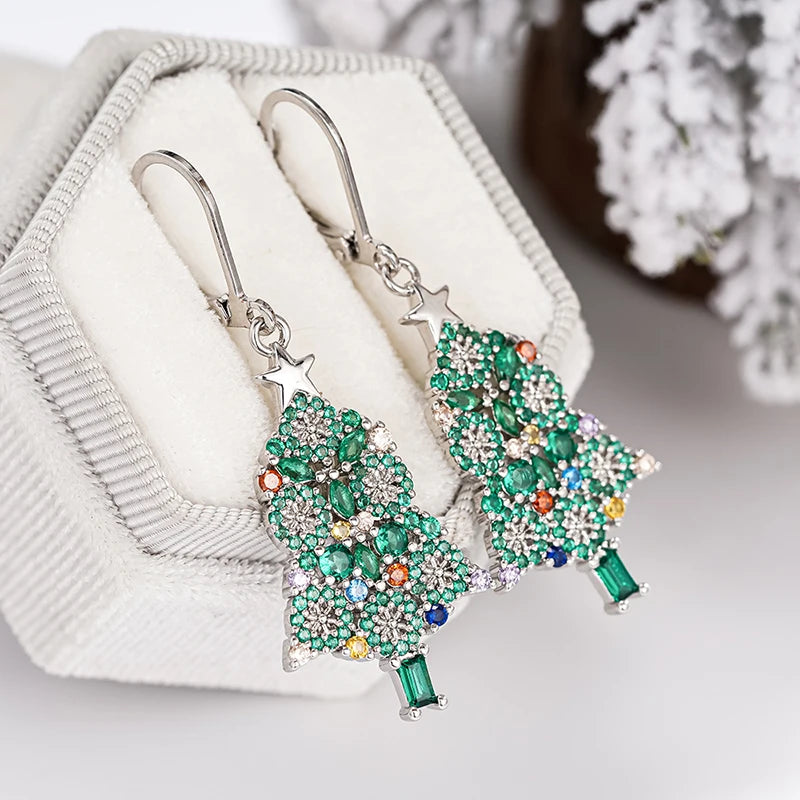 Christmas Tree Dangle Earrings – Cubic Zirconia | Huitan Dangle Earrings Axl