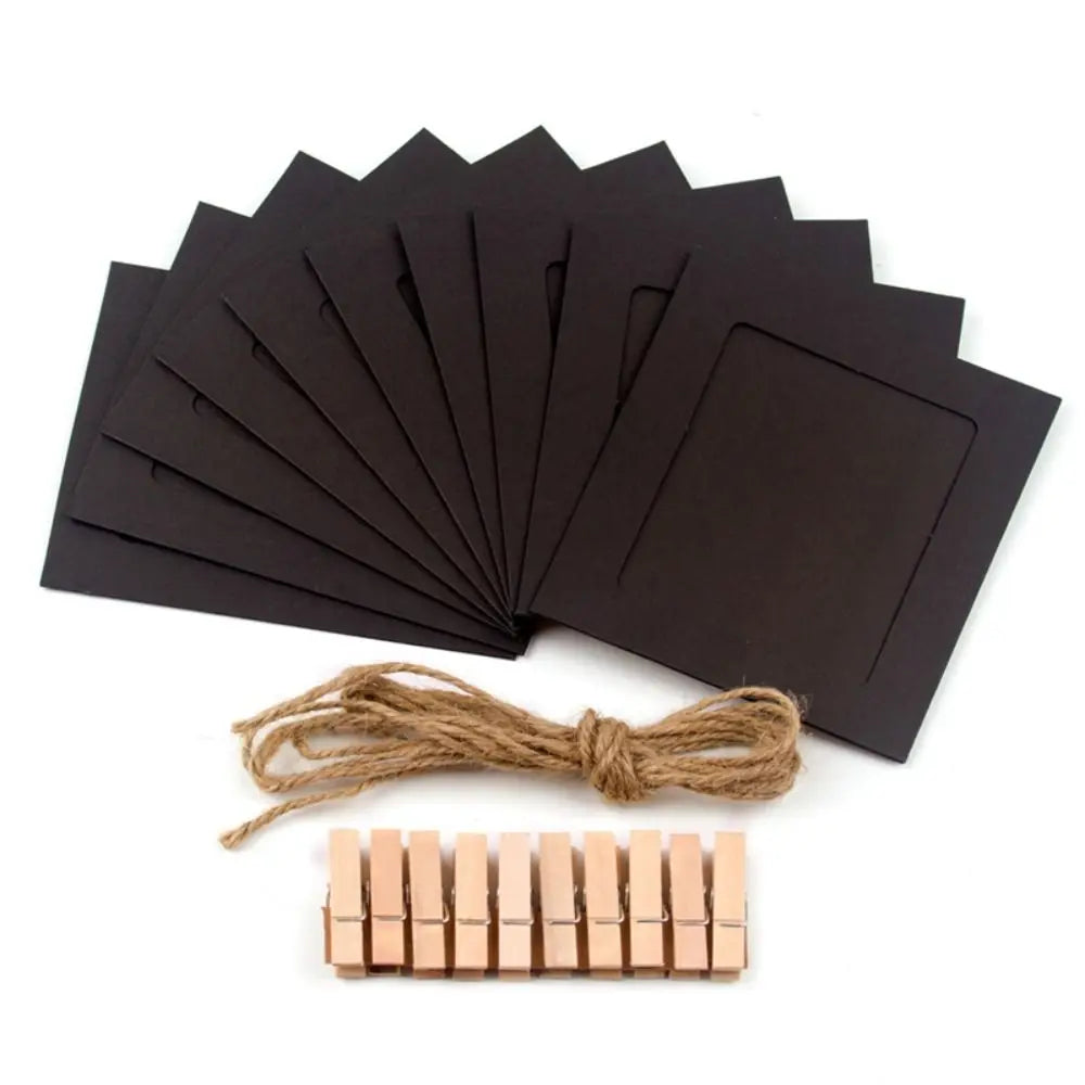 10-Piece DIY Paper Photo Frame Set with Clips & Rope | Wall Decor Photo Frame Set Axl black