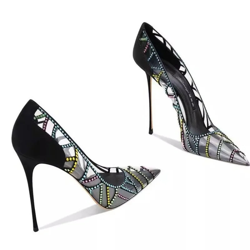 Women's Rhinestone Stiletto Pump Sandals – Pointed Toe Heels Stiletto Pump Sandals Axl black 40