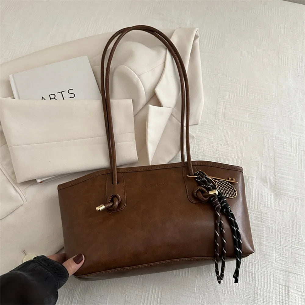 Y2K PU Leather Crossbody Shoulder Bag – Large Capacity Tote Shoulder Crossbody Bag Axl Brown