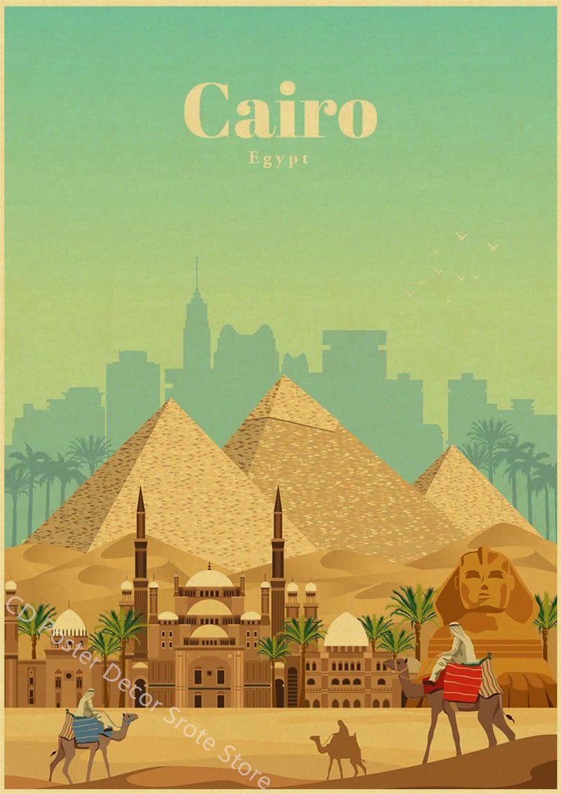 World Cities Retro Travel Poster – Rome Paris Sydney Dubai Art Travel Wall Poster Axl 6 A3 16.5x11.8inch