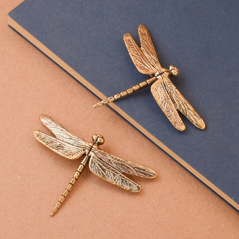 Vintage Brass Dragonfly Ornament – Mini Feng Shui Desk Decor Miniature Figurine Axl