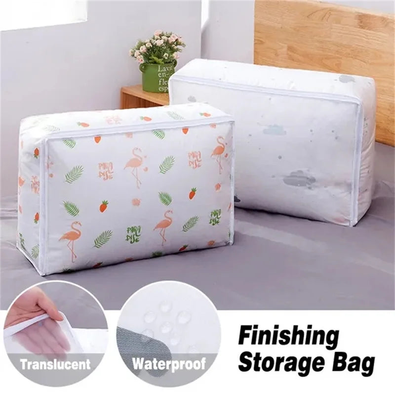 Foldable Quilt Storage Bag – Feather Print Blanket Organizer Storage Organizer Bag Axl