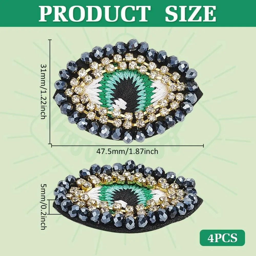 4 PCS Evil Eye Sew-On Patches – Rhinestone Egypt Applique Sew-On Applique Patches Axl