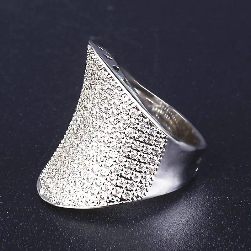Huitan Wide Cubic Zirconia Cocktail Ring – Silver Pave Band Cocktail Ring Axl T0308 6