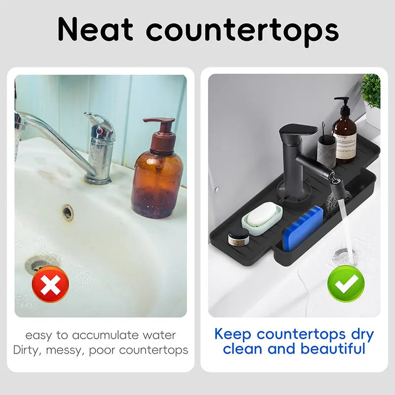 Silicone Sink Faucet Splash Guard Mat & Sponge Holder Sink Splash Guard Axl