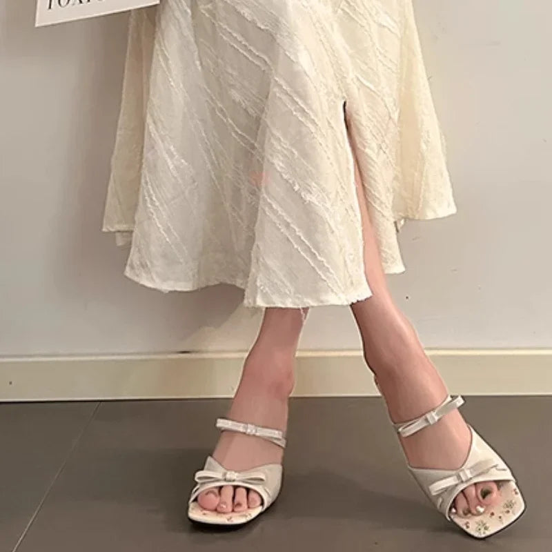 Women's Bow Wedge Sandals – Open Toe Slip-On Mid Heel Wedge Sandals Axl