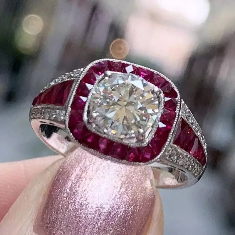 Huitan Red Cubic Zirconia Women's Ring – CZ Wedding Band Fashion CZ Ring Axl Q011 7