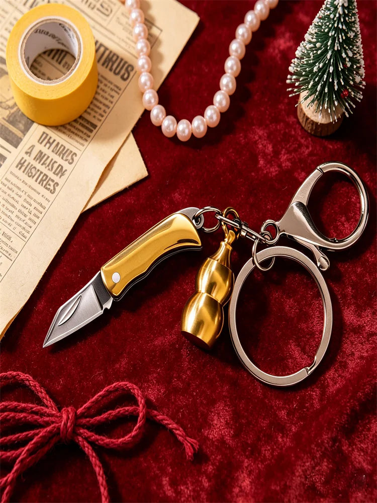 Keychain Mini Folding Knife – EDC Pocket Utility Tool Folding Pocket Knife Axl Folding Knife-Golden