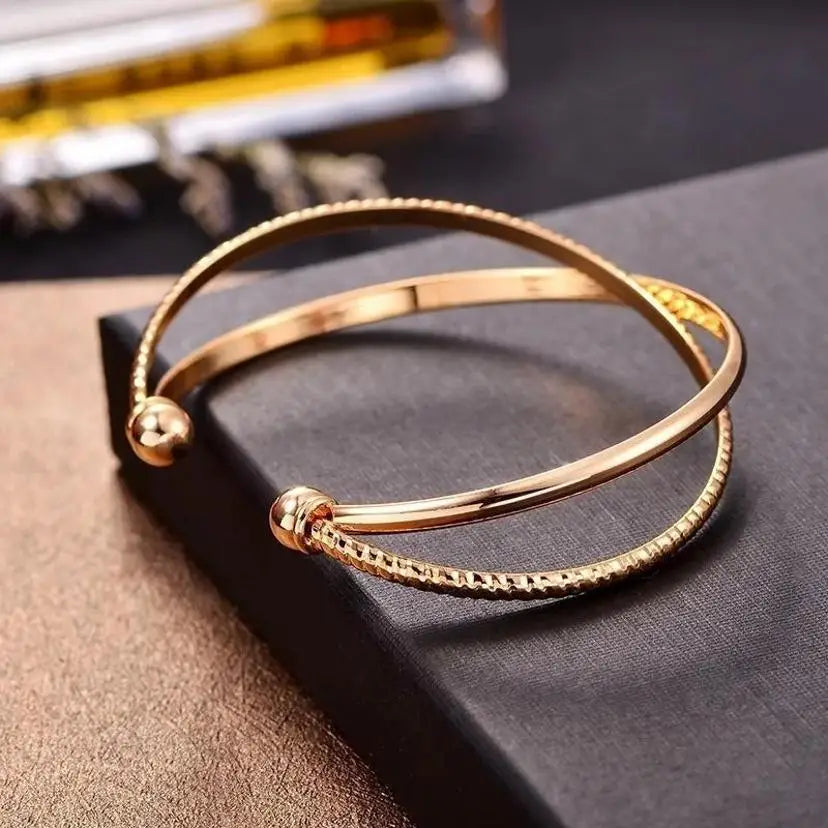 Double Layered Cuff Bracelet – Rose Gold, Gold & Silver Bangle Cuff Bracelet Axl