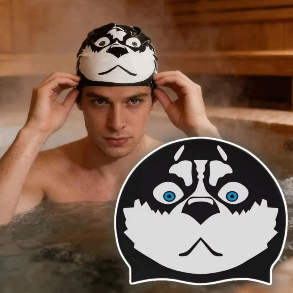 Funny Dog Silicone Swimming Cap – Elastic Pool Hair Cover Silicone Swim Cap Axl