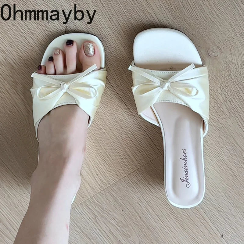 Women's Satin Wedge Slippers – Butterfly-Knot Party Slide Wedge Slide Slippers Axl