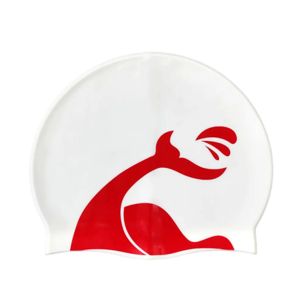 Plus Size Silicone Swim Cap – Printed, Waterproof & Ear Guard Silicone Swim Cap Axl Red fishtail