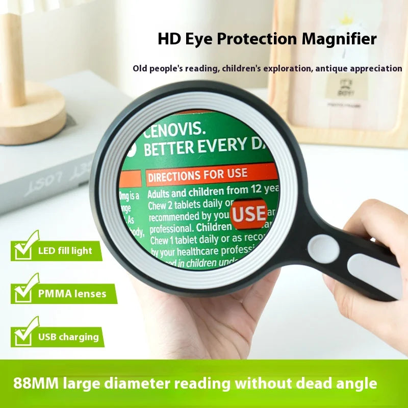 Rechargeable Handheld Magnifying Glass with LED Light Illuminated Magnifier Axl
