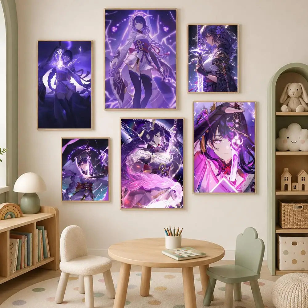 Genshin Impact Raiden Shogun HD Self-Stick Wall Art Poster Anime Wall Poster Axl