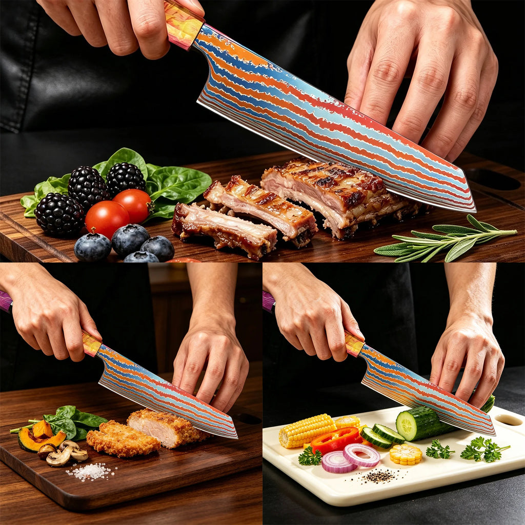 Damascus Titanium Kiritsuke Chef Knife – Sashimi & Slicing Kiritsuke Chef Knife Axl