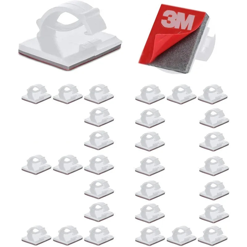30-Pack Adhesive Cable Clips – Car, Home & Office Wire Organizer Cable Management Clips Axl White 30pcs