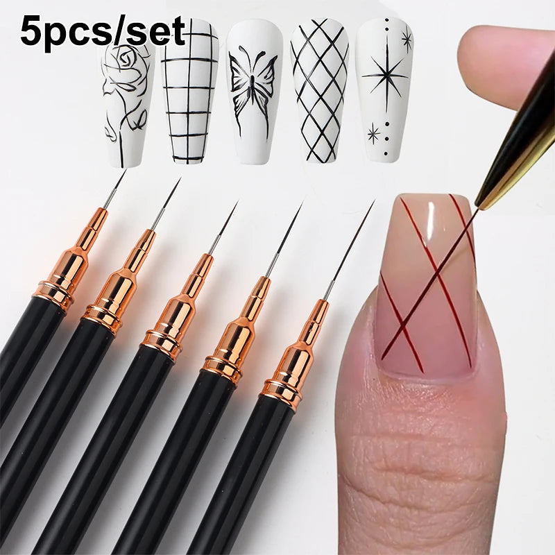 5-Piece Nail Art Liner Brush Set – 7/9/11/15/20mm Striping Nail Art Brush Set Axl