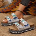 Women's Rhinestone Wedge Slippers – Metal Buckle Soft Sole Wedge Slippers Axl 40 WHITE