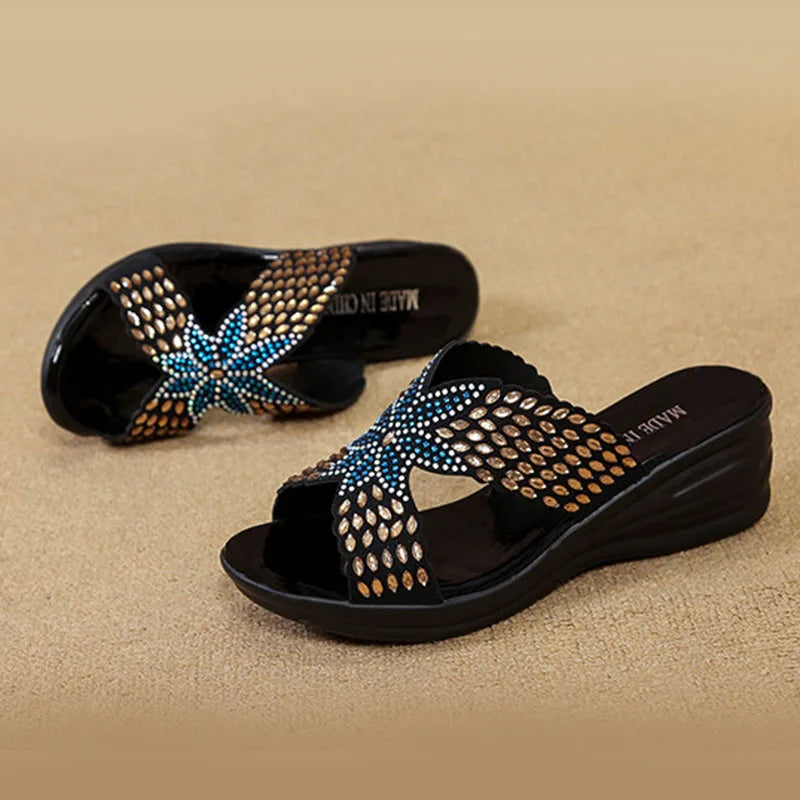 Women's Open Toe Wedge Slides – Lightweight Summer Slippers Wedge Slides Axl