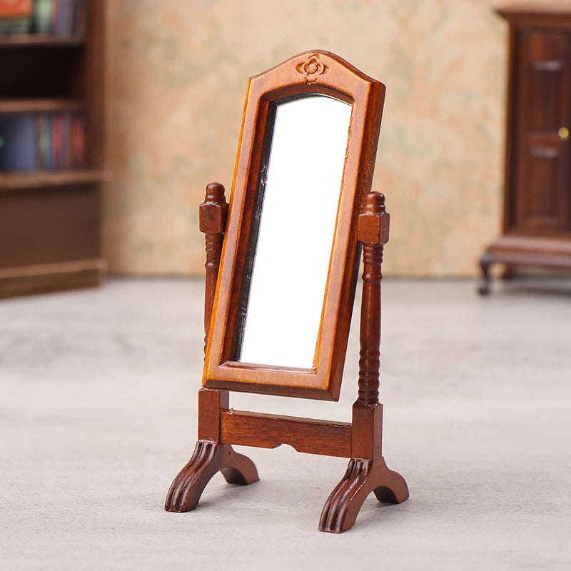 1:12 Dollhouse Miniature Floor Dressing Mirror – Wood Decor Dollhouse Furniture Axl A2