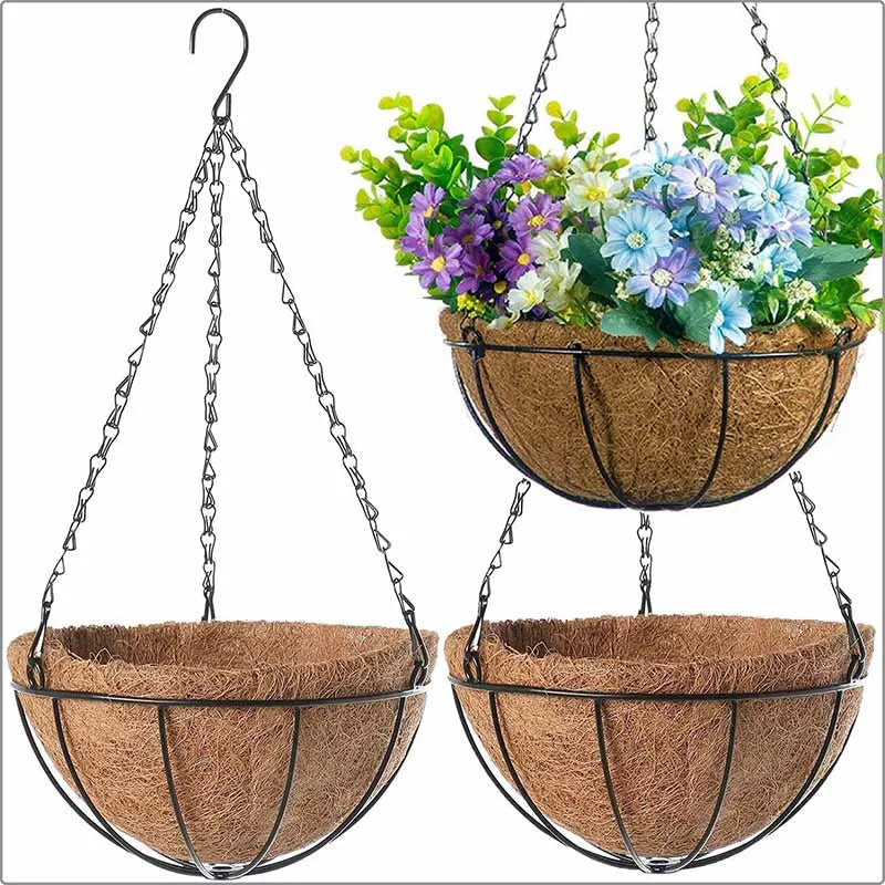 8/10 Inch Metal Hanging Basket with Coconut Liner | Garden Planter Hanging Garden Planter Axl
