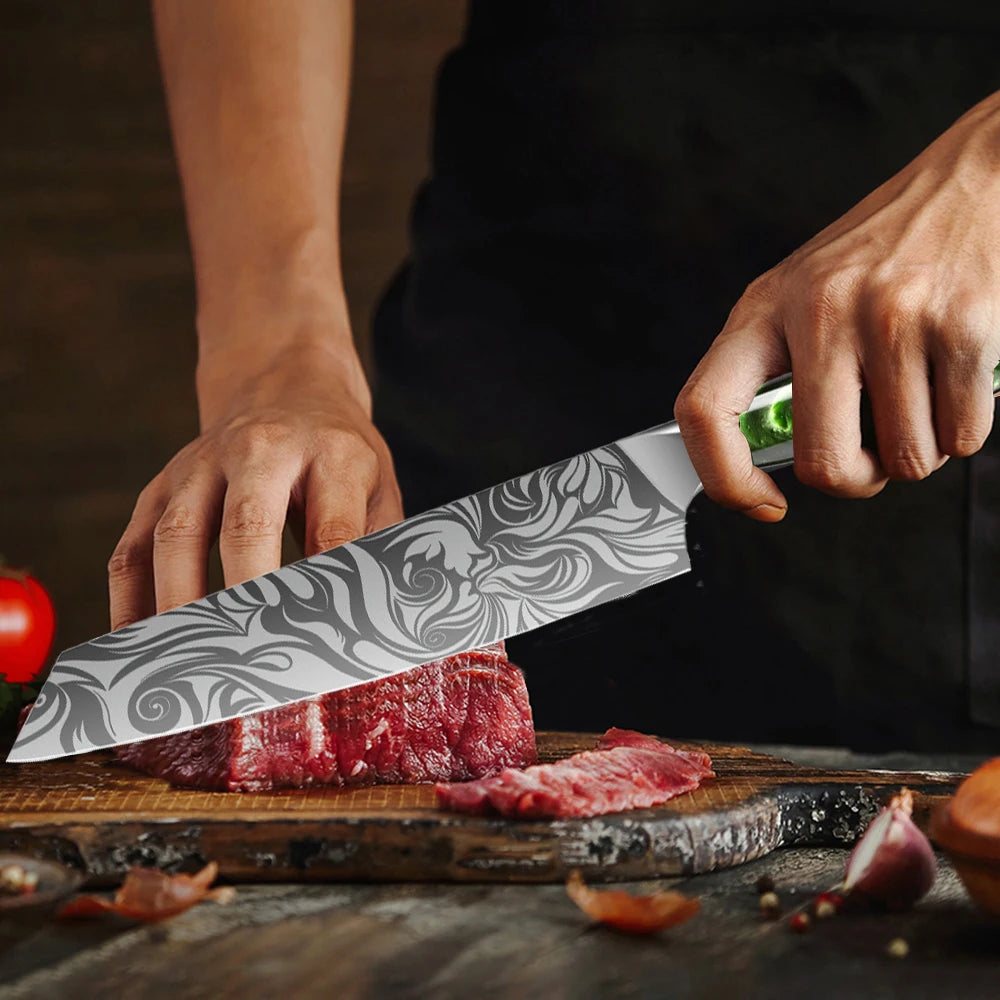 Damascus Pattern Kitchen Knife Set – Sharp Stainless Steel Kitchen Knife Set Axl