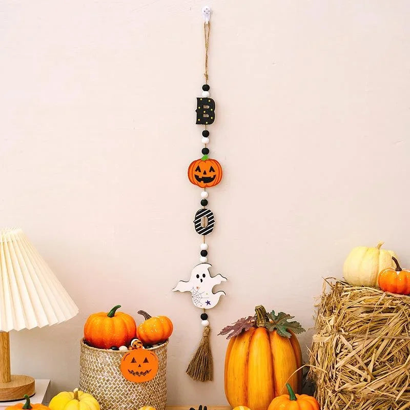 Halloween Wooden Bead Gnome Pumpkin Ghost Hanging Ornament Halloween Hanging Ornament Axl Ghost