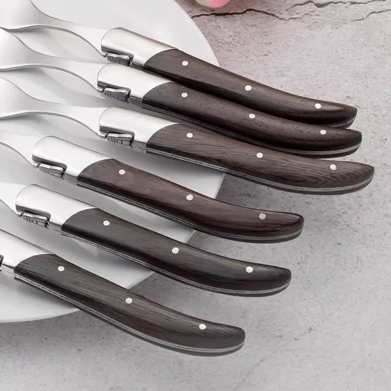 6-Piece Laguiole-Style Steak Cutlery Set – Wenge Wood Handle Cutlery Flatware Set Axl