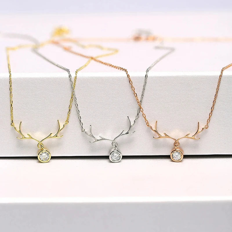 Huitan Christmas Elk Pendant Necklace – Cubic Zirconia 3 Colors Pendant Necklace Axl