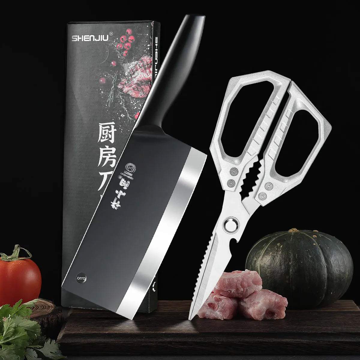 SHENJIU Black Blade All-Steel Chef Knife – Slicing Knife Kitchen Slicing Knife Axl 2pcs