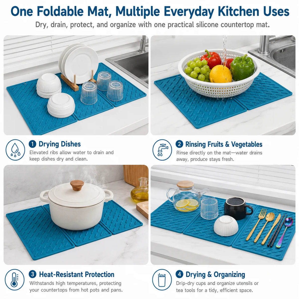 Large Foldable Silicone Dish Drying Mat – Non-Slip Kitchen Pad Kitchen Drying Mat Axl