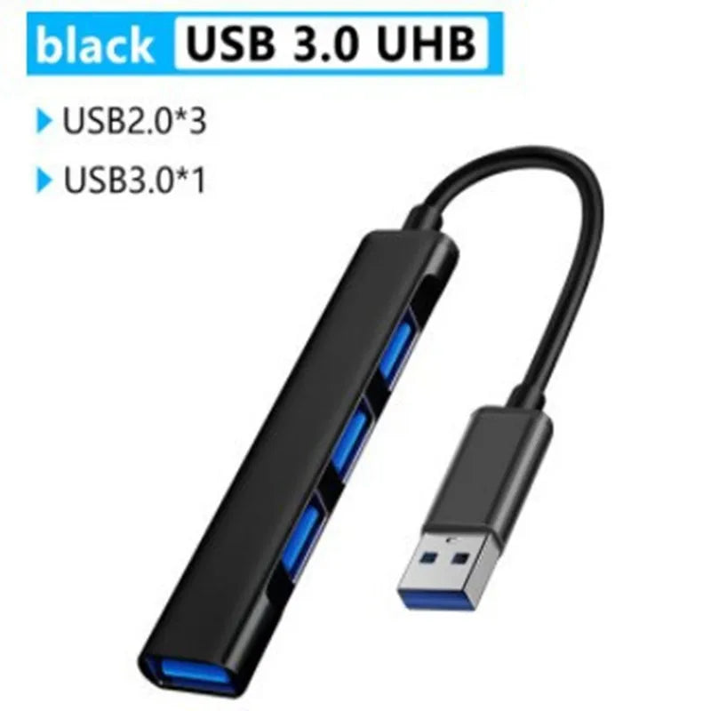 4-Port USB-C Hub 3.0/2.0 with OTG Adapter | High-Speed Splitter USB Hub Axl Black USB