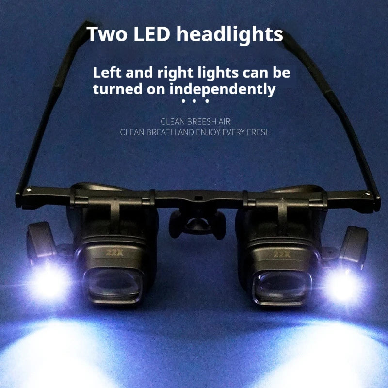 Head-Mounted LED Magnifier Glasses – 24X with Multiple Lenses LED Magnifier Glasses Axl