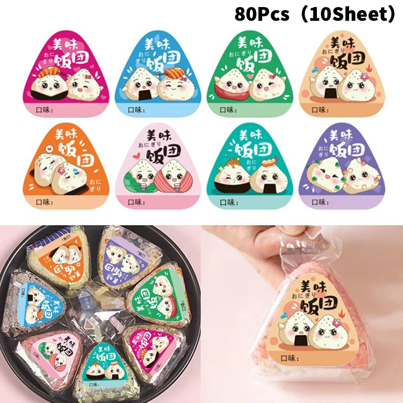80 Pcs Onigiri Rice Ball Packing Bag Stickers | Bento Decor Bento Packing Stickers Axl