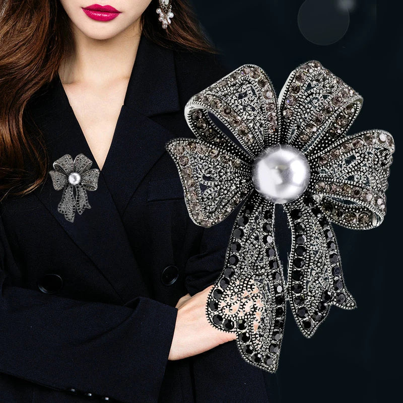 Vintage Rhinestone Pearl Bowknot Brooch for Women | Gift Pin Fashion Brooch Pin Axl