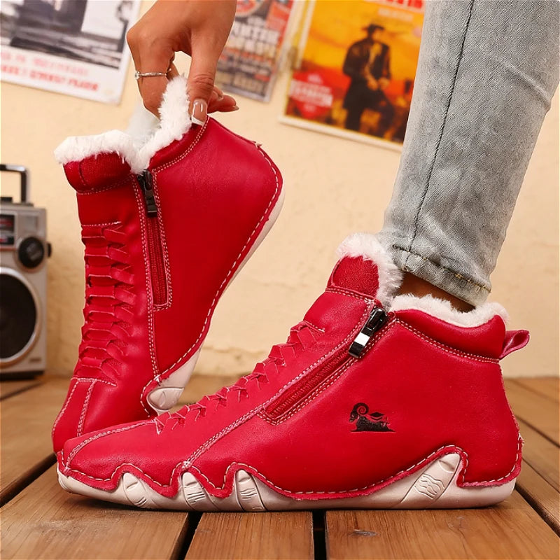 Women's Winter Fur Lined High-Top Sneakers | Side Zipper Winter High-Top Sneakers Axl 37 Red