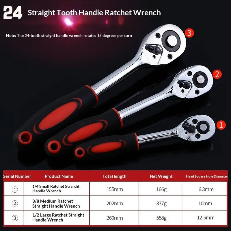 1/4 3/8 1/2" Ratchet Wrench – 24 Tooth Drive Socket Tool Ratchet Wrench Axl