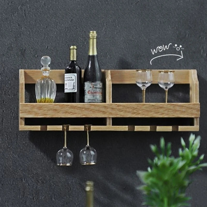 Wooden Mini Wine Rack Figurine – Dollhouse Shelf Ornament Decorative Figurine Axl