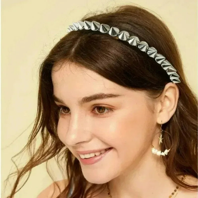 Gothic Punk Studded Spike Headband | Unisex Metal Rivet Hair Band Studded Hair Headband Axl