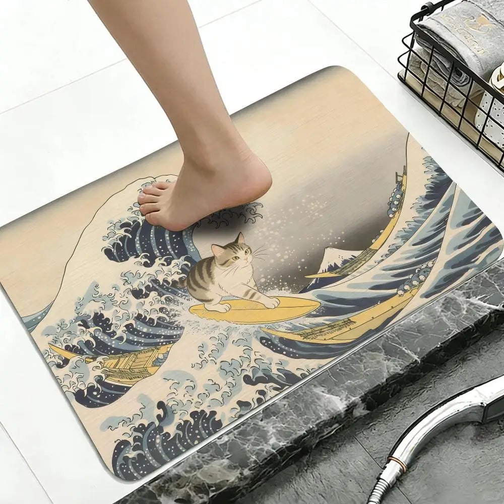 Diatomite Bath Mat – Great Wave of Kanagawa Quick Dry Bath Mat Axl