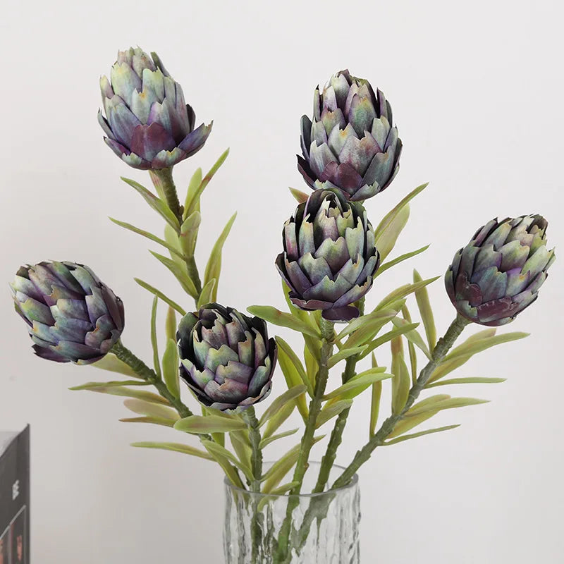 3-Pack Artificial King Protea Flower Branches | Faux Silk Décor Artificial Flower Stems Axl