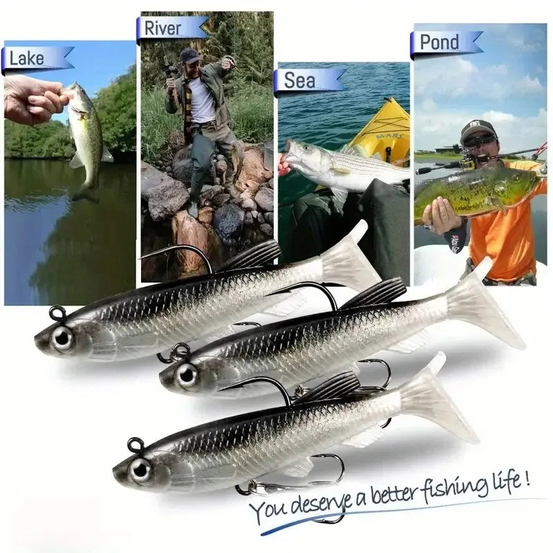 Soft Fishing Lure Kit 8cm 14g – 5pc Artificial Bait & Hooks Soft Fishing Lure Axl