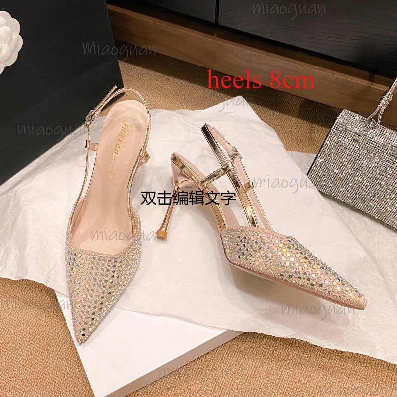 Rhinestone Mesh Slingback High Heels – Women's Party Sandals High Heel Sandals Axl champagne 8cm 38