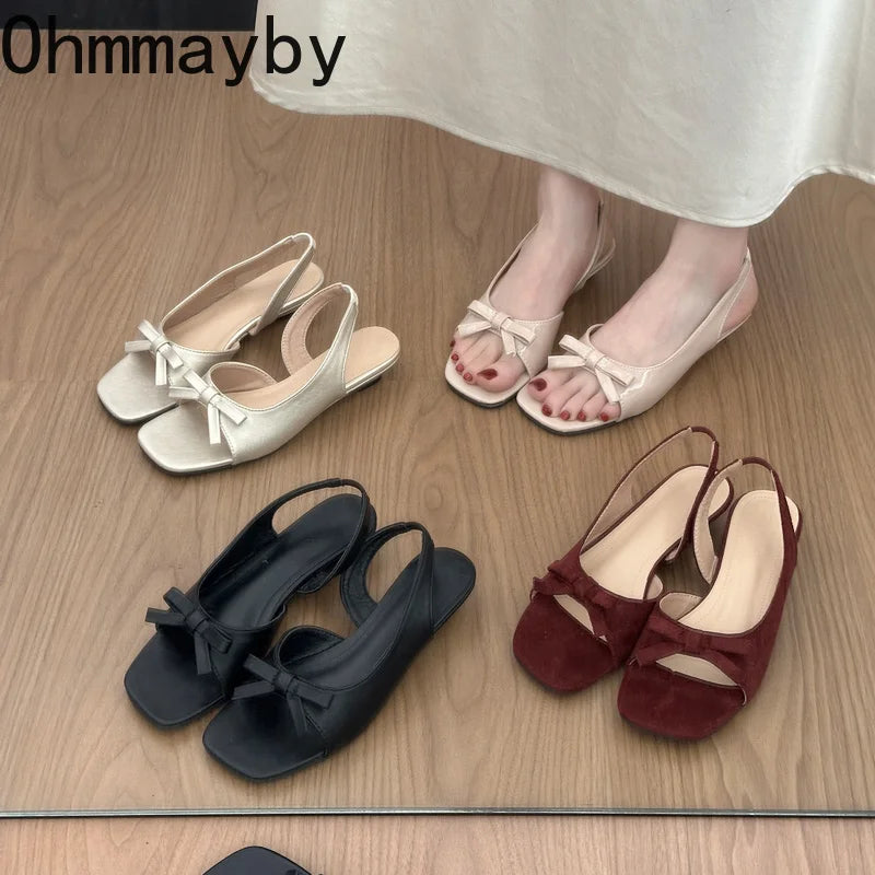Satin Butterfly-Knot Women's Sandals | Open Toe Low Heel Women's Dress Sandals Axl