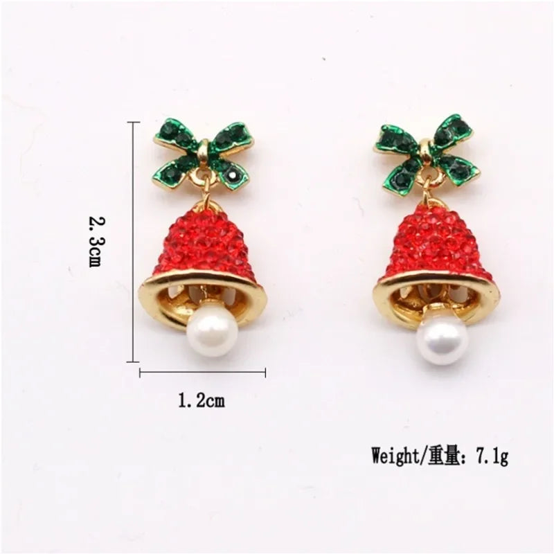 Zircon Christmas Tree Drop Earrings – Bowknot Pearl Bell Drop Earrings Axl