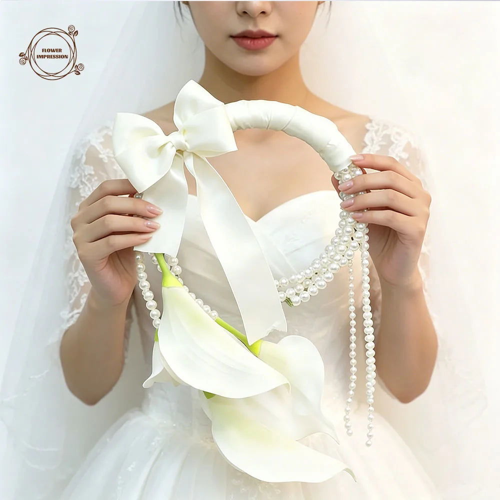 Faux Calla Lily Hoop Bridal Bouquet | White Artificial Flowers Artificial Bridal Bouquet Axl