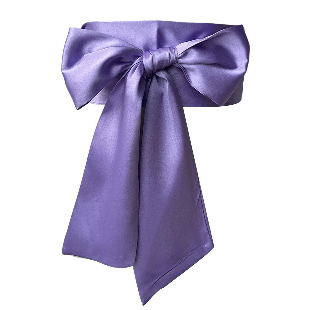 Women's Satin Bow Waist Belt – Wide Cummerbund Ribbon Strap Satin Waist Belt Axl Light Purple