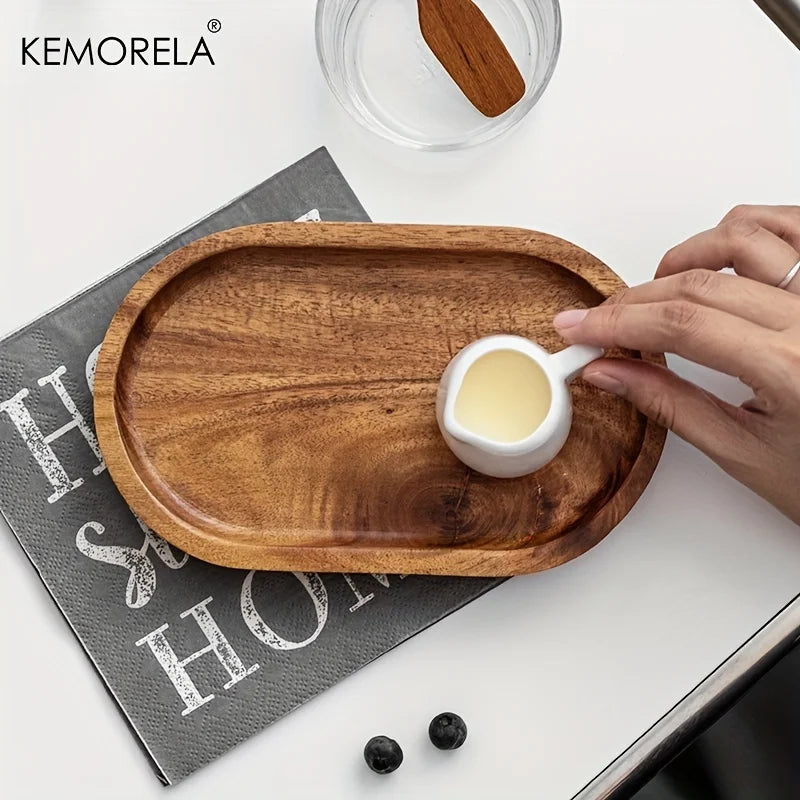 KEMORELA Solid Wood Round Dessert Plate | Japanese Wooden Tray Wooden Serving Plate Axl